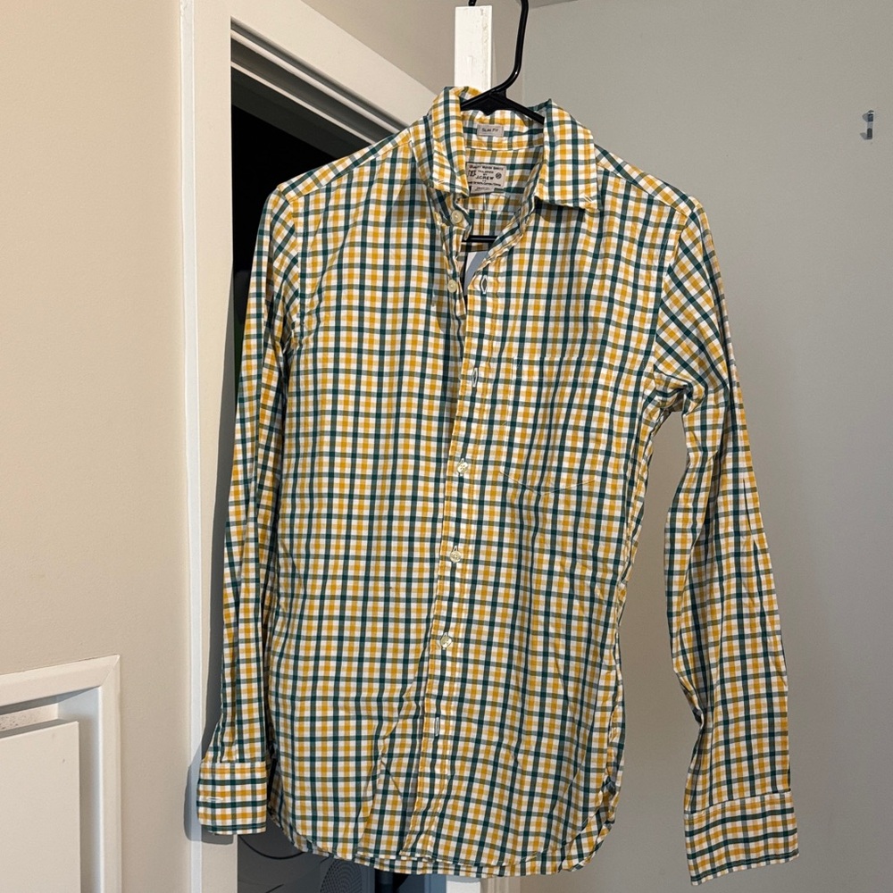 J. Crew Factory Men's Yellow and Blue Checkered Shirt